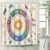 Zodiac Astrology Shower Curtain - Watercolor Sun & Signs, Vintage Woven Landscapes, Water-Resistant Polyester,  Line Dry