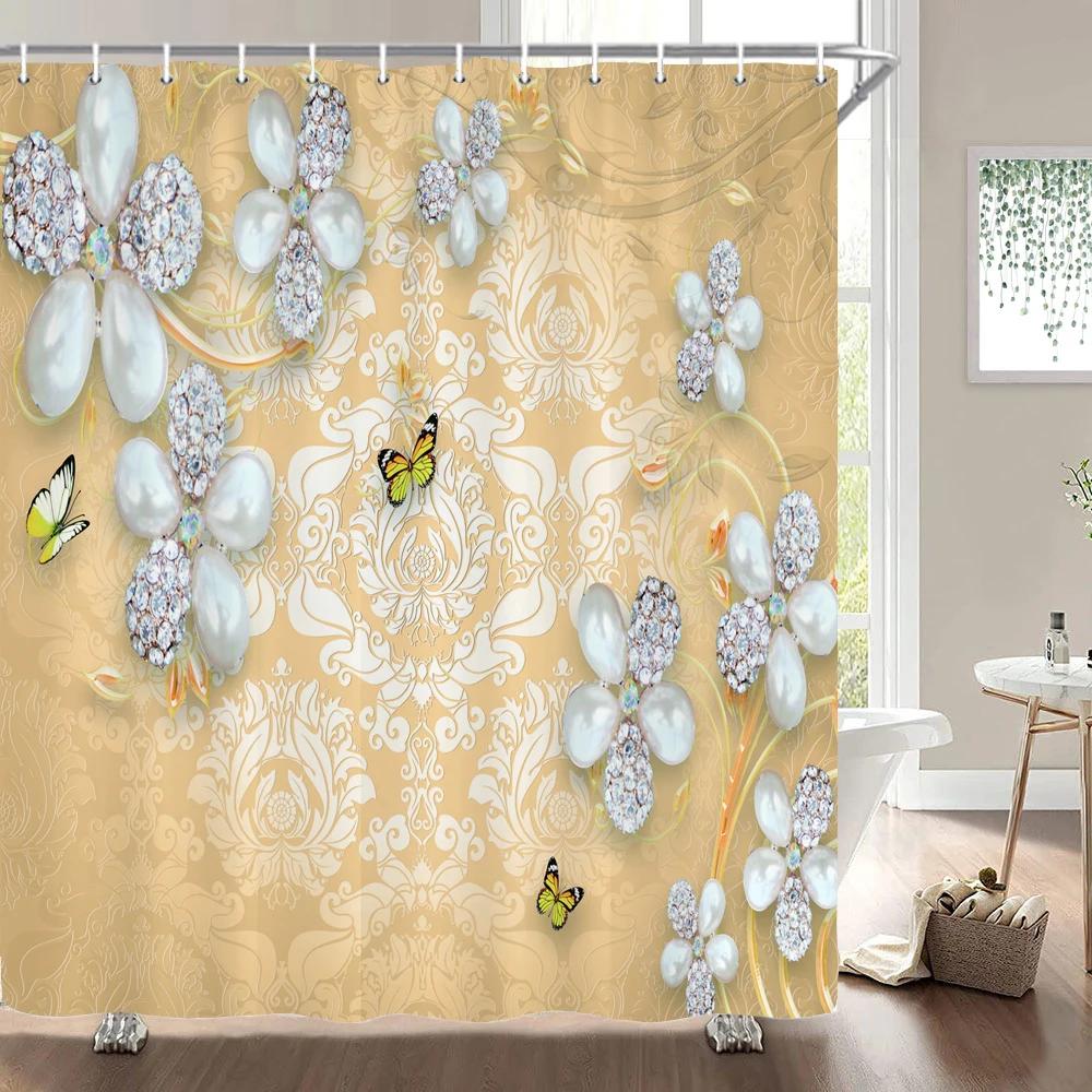 3d Bathroom Curtains European Retro Flower Printing Shower Curtain Home Decoration Waterproof Fabric Bath Screen