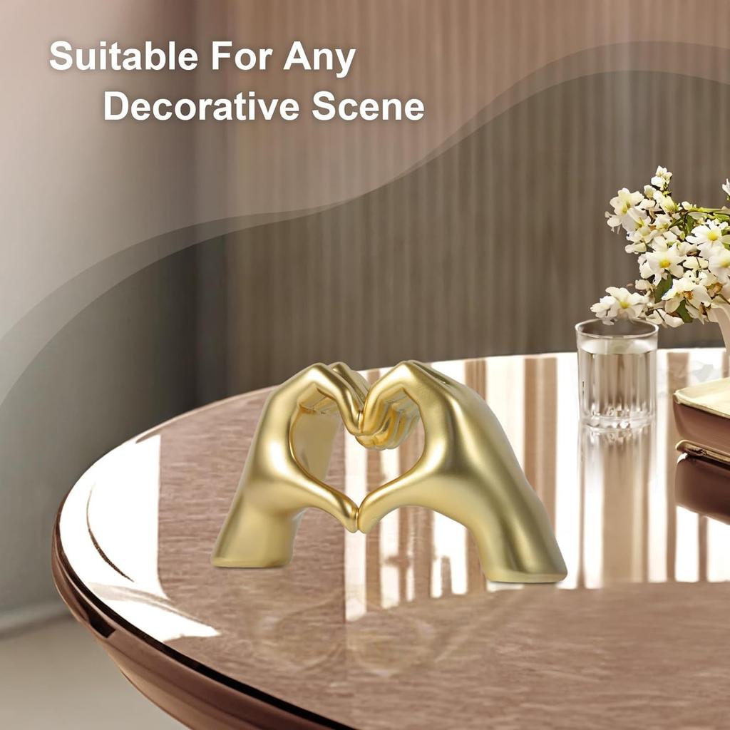 Silver Polyresin Hand Gesture Desk Statues Finger Sculpture Decor - Silver Personality Finger Practical Joke Halloween Prank Gifts (Love Heart Gold)