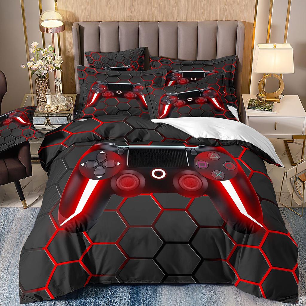 3D Game Player Bedding Set, Gamer Teens Down Duvet Cover Pillowcase 2/3pc Game Controller Luxury Home Textile Duvet Cover Set Gift