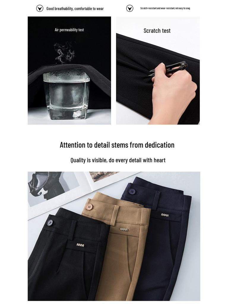 Saidel Women's Plus Size Straight-Leg Casual Pants - Slimming Baguette Style for Spring & Autumn 2025