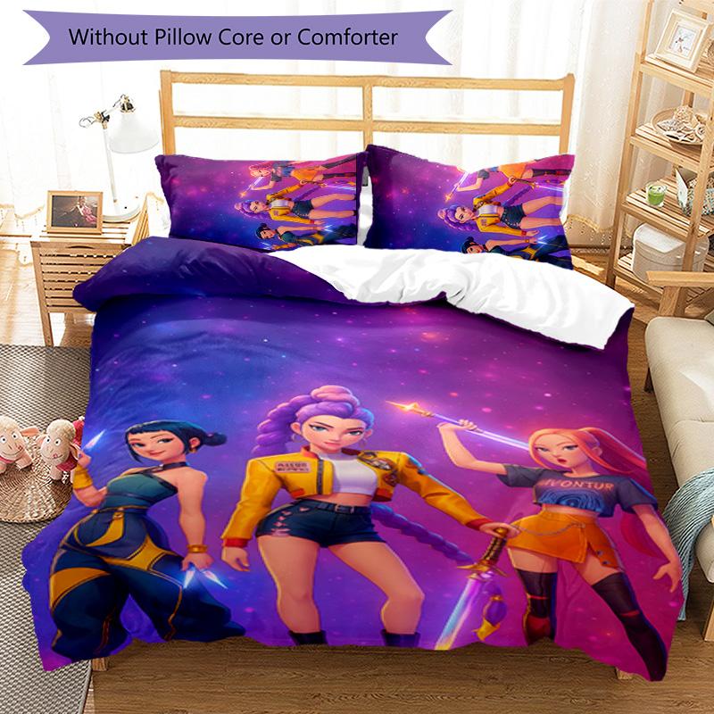 Set Biancheria da Letto KPOP Hunter 3 Pezzi Copripiumino Chiusura Include 1 Copripiumino & 2 Federe per Tutte le Stagioni Camera da Letto Casa Arredamento Stanza del Dormitorio