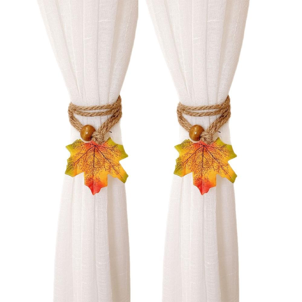 2Pcs Handcrafted Autumn Curtain Hold Back Simulated Maple Leaf Fall Leaf Curtain Strap Thanksgiving