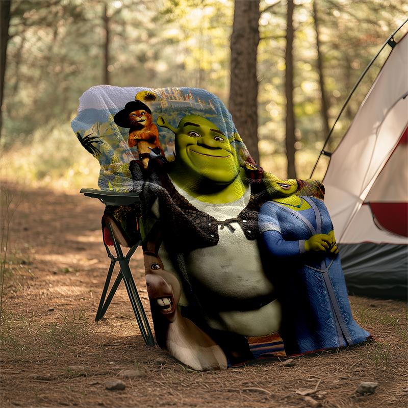 Přehoz s potiskem Shrek - Ideální na pohovku, postel, cestování a venkovní použití | Lze prát v pračce, útulný a odolný.
