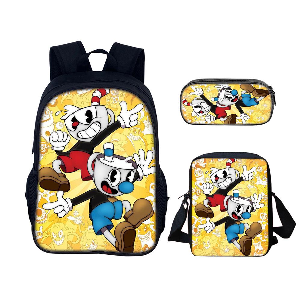 Cuphead 3pcs Set Backpack School Bags Anime Shoulder Bag Pencil Case Camping Book Bags for Boys Girls Best Gift