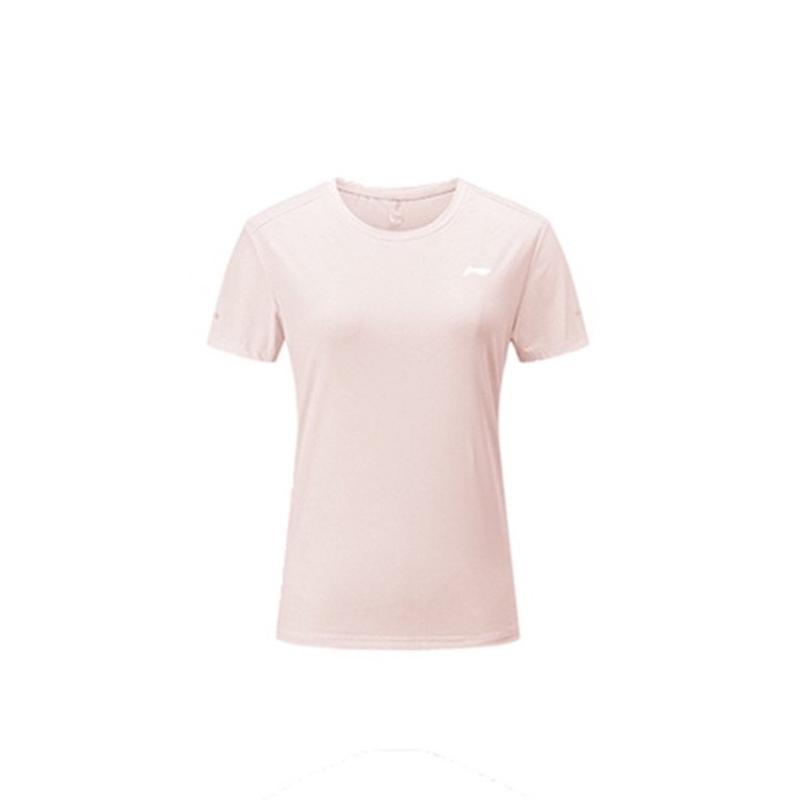 Li-Ning Solid Color Quick-Dry Breathable Round Neck Short Sleeve T-Shirt Women Tops Pink YTSU154-2