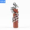 Creative Mascot Wrapped Natural Stone Cylindrical Pendant And Pink Crystal Necklace
