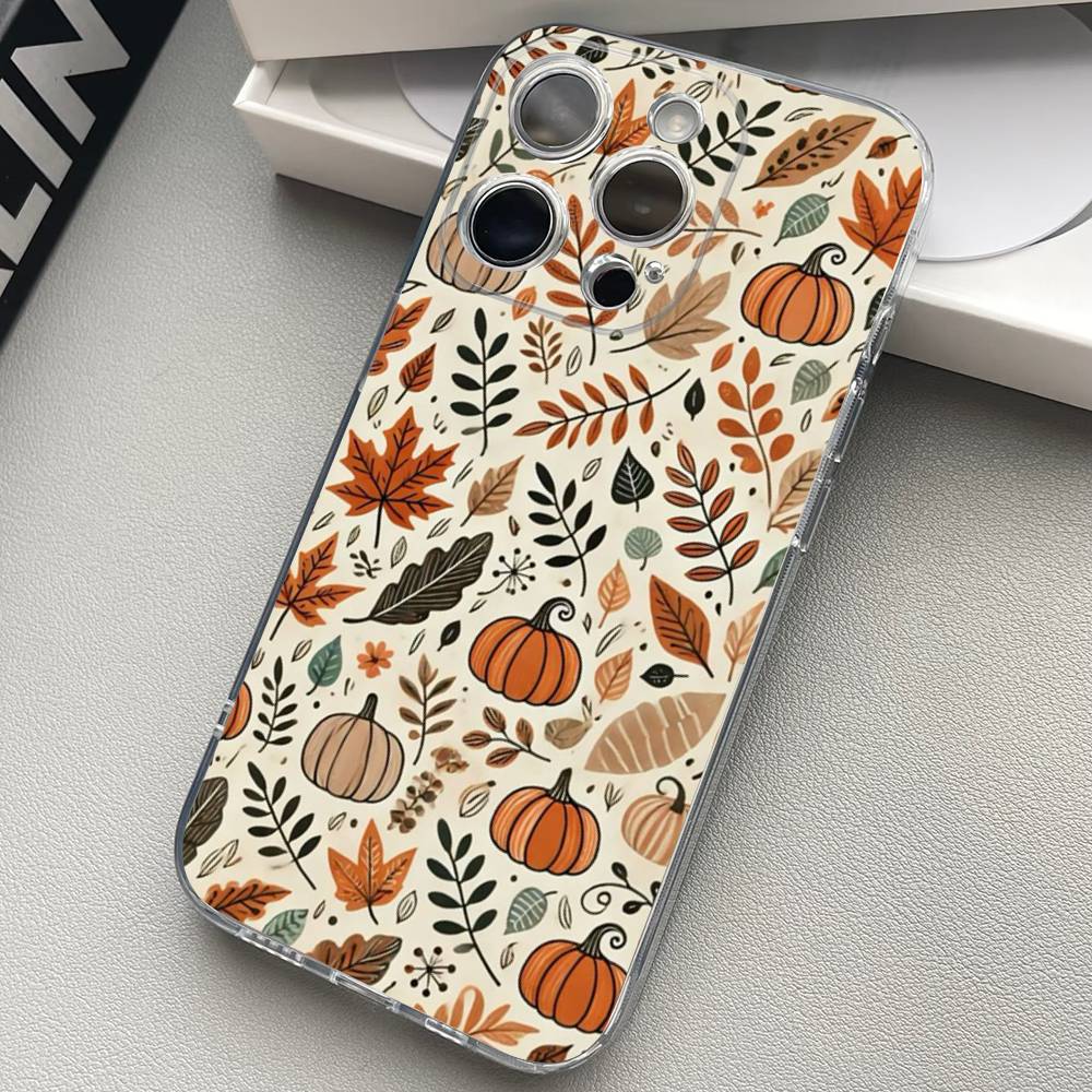 Autumn Leaves Pumpkin Clear Silicone Soft TPU Phone Case For iphone 17 16 15 14 Plus 13 12 Mini 11 Pro Max Shell Capa