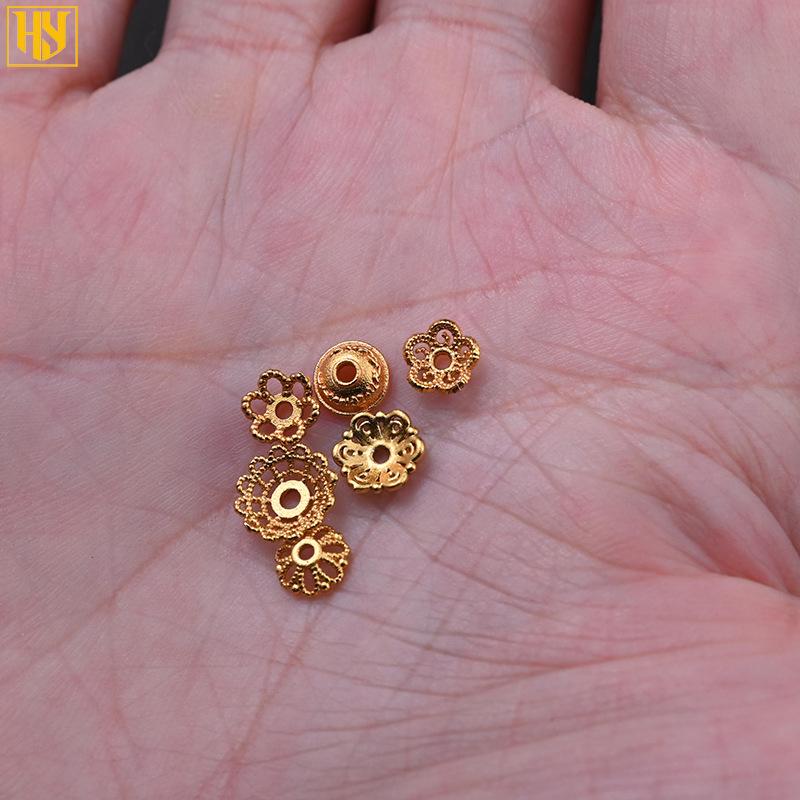 Copper-Plated Sand Gold DIY Flying Saucer Beads with Auspicious Cloud and Hammer Texture Spacer Pieces