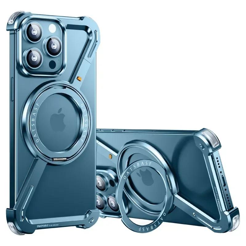 Custodia per Telefono Magnetica Senza Bordi in Lega di Alluminio a Forma di Z Per iphone 16 15 14 13 Plus Pro Max Supporto Metallico Magsafe Antiurto Rigida