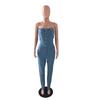 European American Strapless Slim Fit Denim Jumpsuit for Women