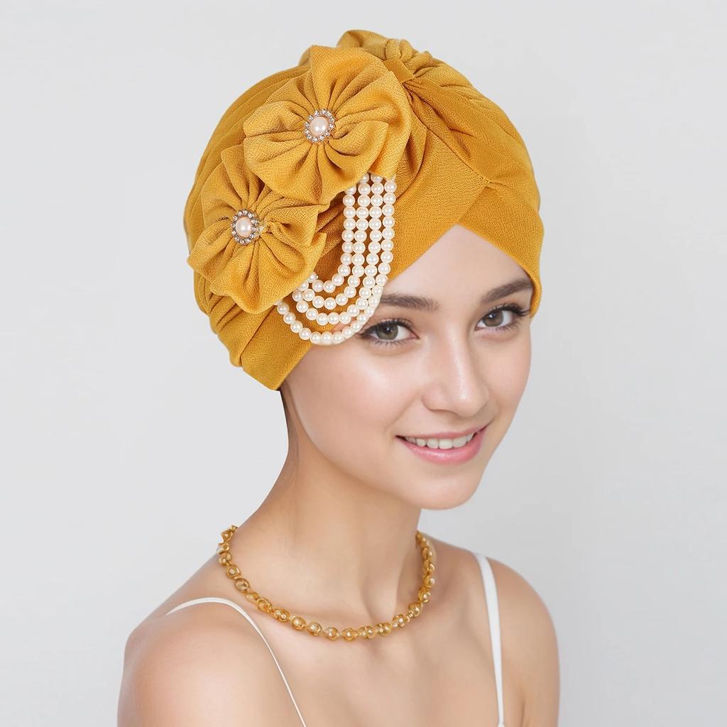 Pearls Beading Turban Cap for Women
