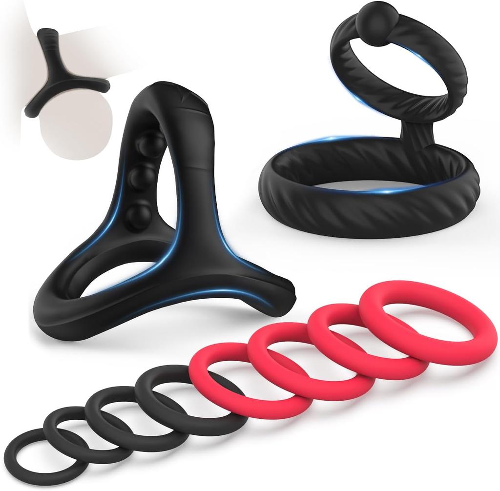 Silicone Penis/Cock Rings Set 7 Sizes - Stretchy Durable Erection Enhancing, Strong Hold for Men & Couples Sex Toys