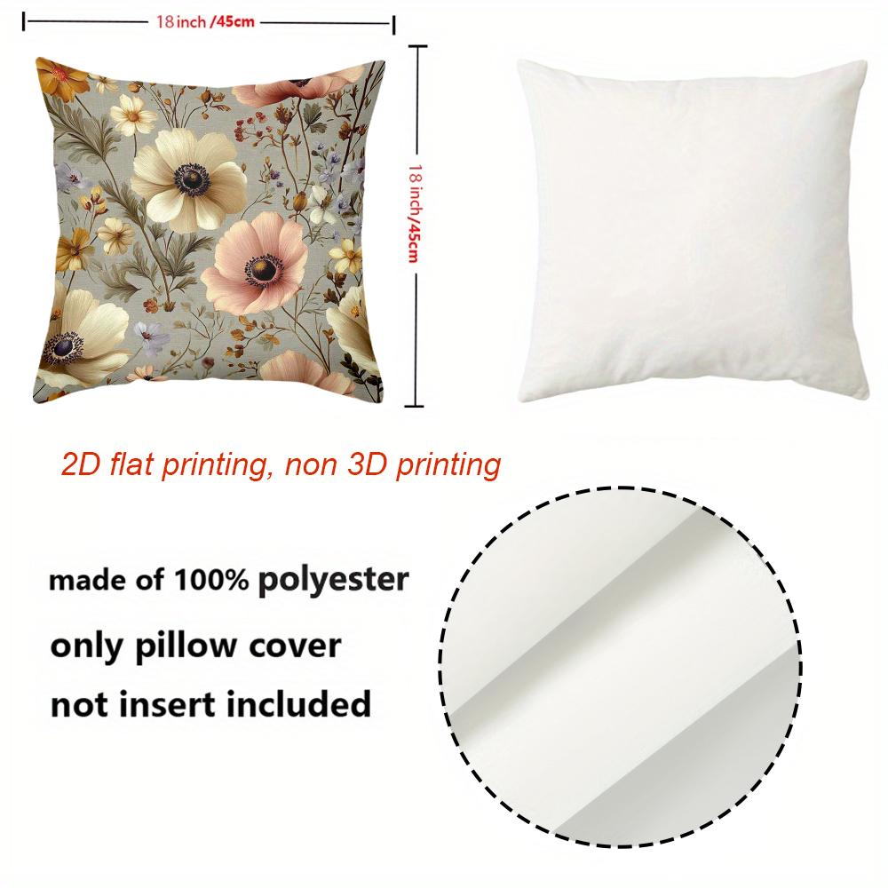 Rustic Floral Pattern Decorative Throw Pillow Cover 2D Printed Polyester Sofa Cushion Case for Living Room Home Decor
