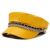 PU Leather Beret Hat Silver Chain Decor Octagonal Beret Cap Vintage Peaked Hat  Autumn Winter