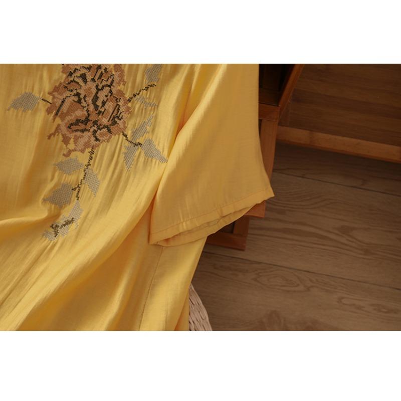 DIMANAF 2025 New Summer Plus Size T-Shirt Women O-Neck Short Sleeve Vintage Linen Loose Tops Tees Maxi