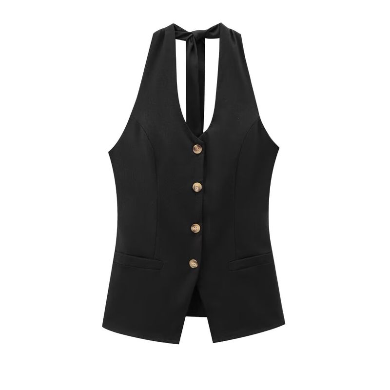 

Kaslead New Arrival Women s Clothing Fashion Style Fashion Minimalist Halter Lace-up Tops Casual Pants Suit Black Tops L