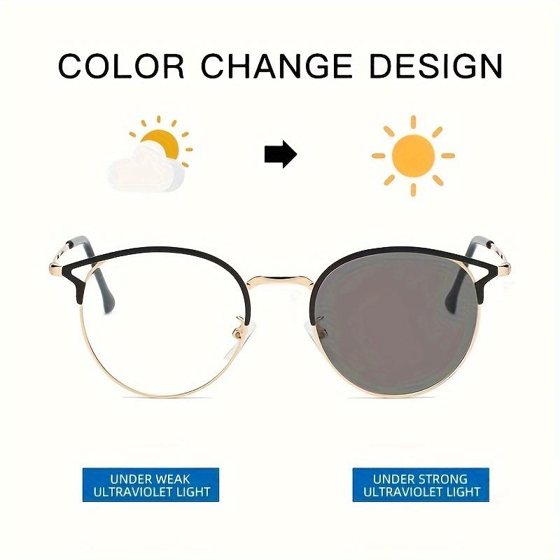 1Pcs New Style Retro Metal Glasses Frames For Men And Women Fashionable Glasses Lenses Anti-Blue Light Automatic Color Change