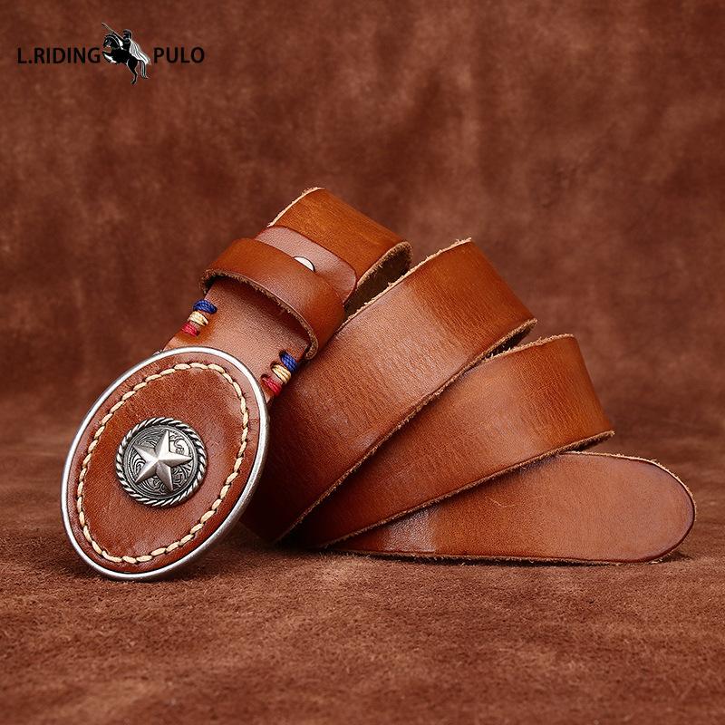 Personality Trend Wild Thick First Layer Cowhide Smooth Buckle Belt Men's Genuine Leather Buckle Retro Belt