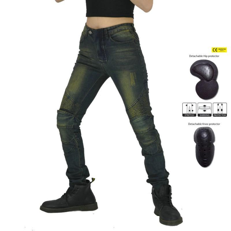 Womens Slim Fit Stretch Motorcycle Riding Jeans Protective Anti-fall Pants Biking