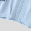 INCERUN Oversized Men Lapel Neck Short Sleeve Solid Causal Cropped Shirts