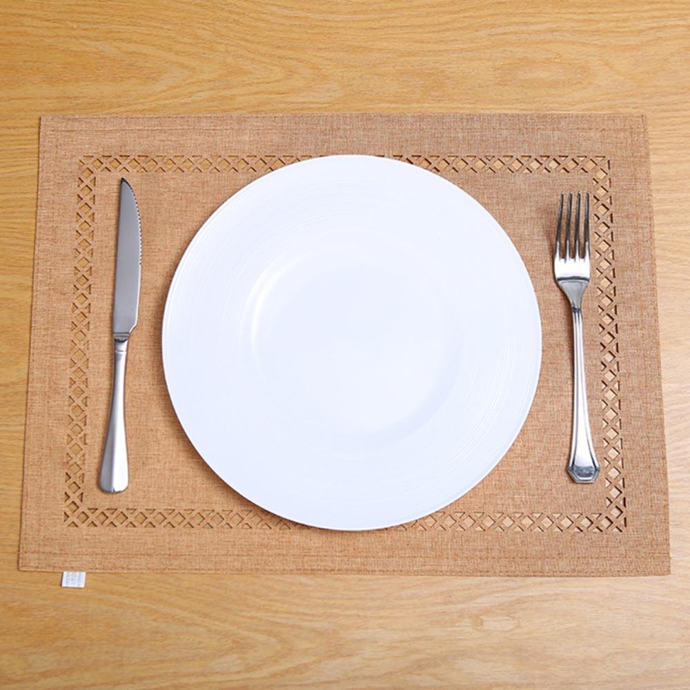 Hollow Cotton Linen Dining Table Mat Washable Placemats Insulation Mat Restaurant