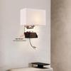 European Simple Wall Lamp with Fabric Lampshade and USB Charging Port for Hotel Bedrooms