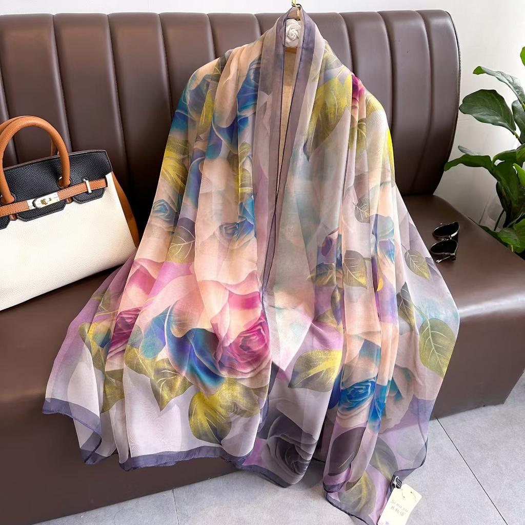 Small Fresh Elegant and Versatile Seaside Defense Beach Towel Dual-purpose Shawl Soft Gauze Women's Spring and Summer Long Silk Scarf