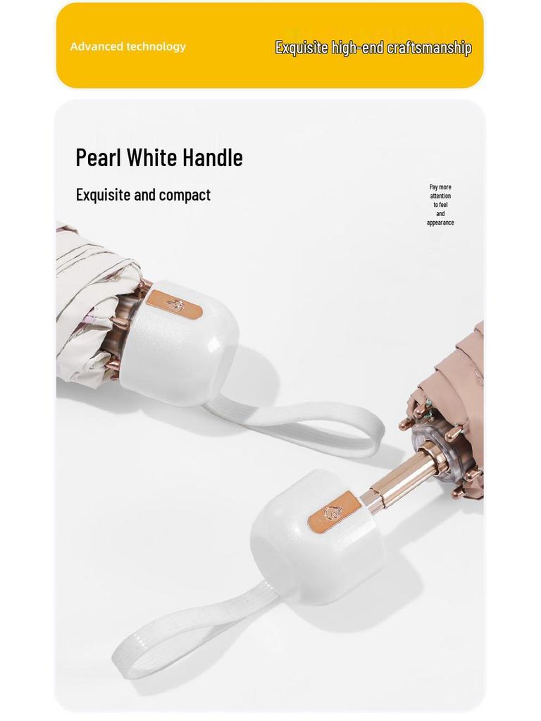 Ultra-Light Five-Fold Compact Chrome Handle Colorblock Umbrella for Rain or Shine