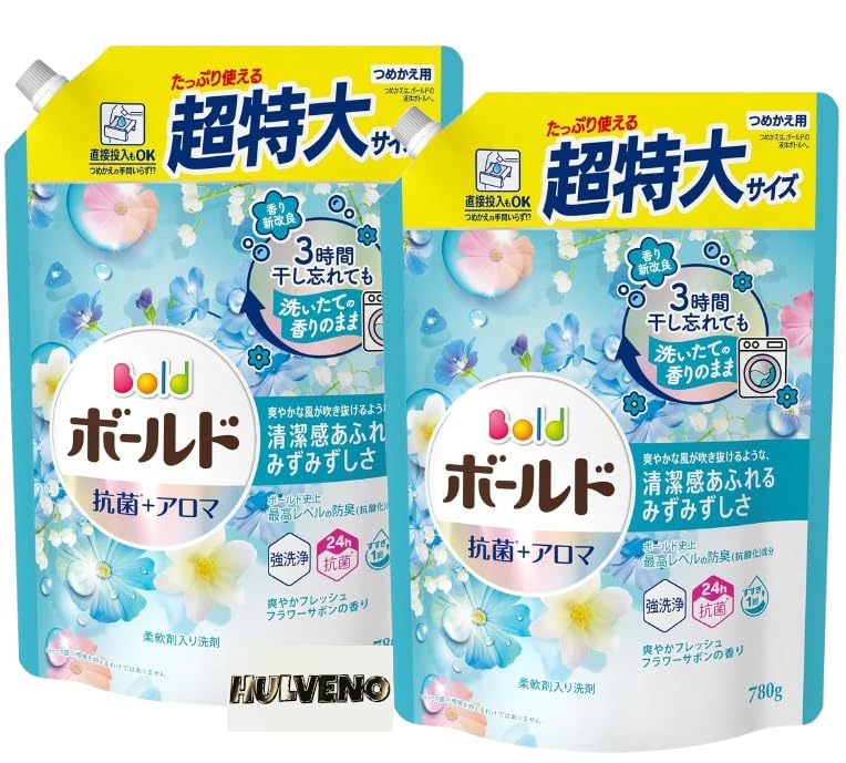 

Bold Fresh Flower Soap Liquid Laundry Detergent Refill, 780g x 2-Pack, Includes HULVENO Original Pocket Tissues