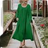 Women's Crew Neck Long Sleeve Linen Maxi Dress Loose Pleated Side Pocket Solid A Line Long Casual Robe 2023 Autumn European American Fashion