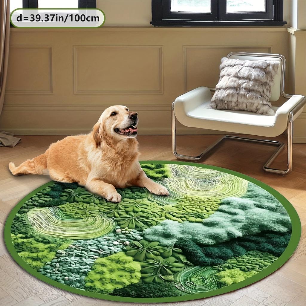 Green Moss Round Rug, Non-Slip Machine Washable Mat for Living Room, Bedroom, Entryway, Outdoor Decor, Nature Theme