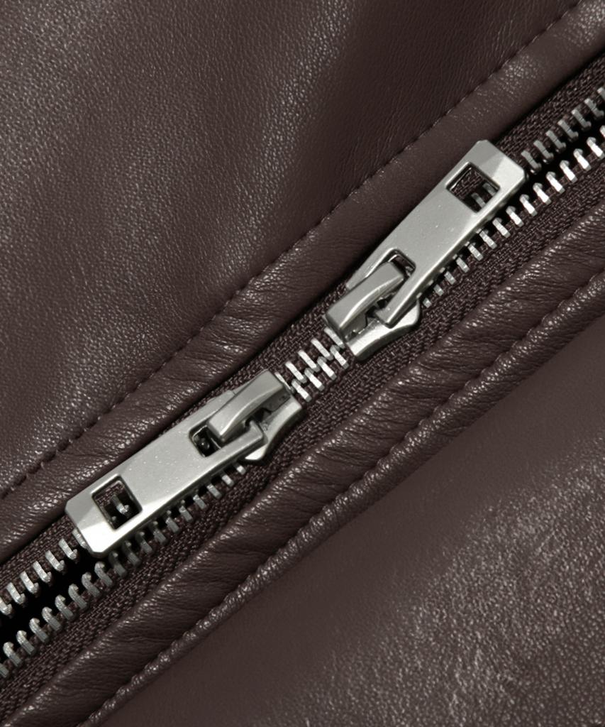 Trillion Vegan Leather Two-Pocket Blouson Jacket [Brown]