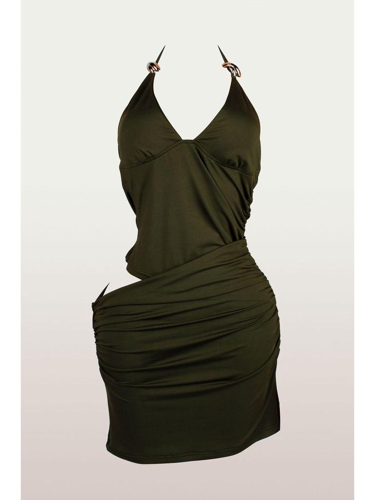 European & American Slim Sexy Low-cut Hollow Backless Halter Bodycon Short Dress