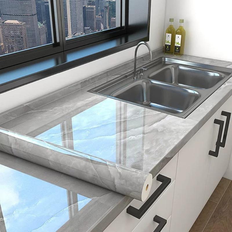 Kitchen Grease-Resistant Stickers, Waterproof Wallpaper, Heat-Resistant Marble Film, Moisture-Resistant Countertop Renovation Stickers