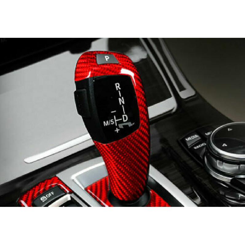 Red Real Carbon Fiber Gear Shift Knob Trim Cover Fit for BMW X3 X4 X5 X6 F10 F30