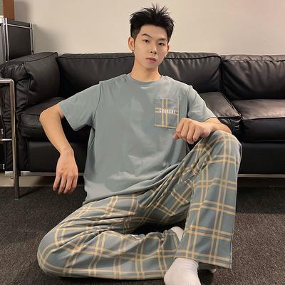 Rövid ujjú, hosszú nadrág, férfi pizsama szett, férfi pizsama szett, kockás hálóruha, férfi hálóruha, férfi otthoni ruházat