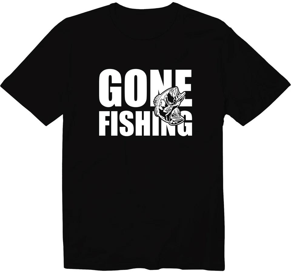 Gone Fishing Shirt Fisherman Gone Lucky Graphic T-Shirt Funny Bass Fishing Tee S