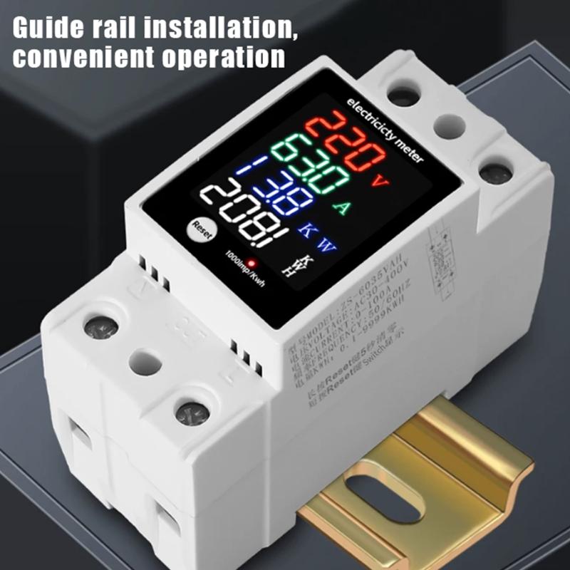 ZS-6035VAKW Digital Energy Meter Din Rail Electricity Usage Monitor AC30-400V Voltmeter Ammeter Watt Kwh Frequency Power Meter