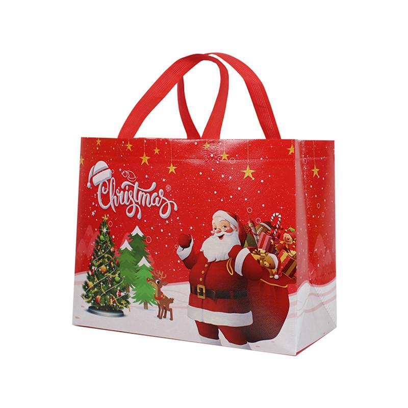 (5pcs In A Pack) Christmas Model A Red Old Man Snowman Thickened Non-woven Tote Bag