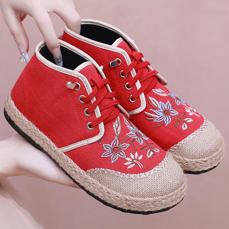 Autumn and winter old Beijing cloth shoes ethnic style embroidered shoes comfortable linen retro fashion high-top boots casual big head shoes
