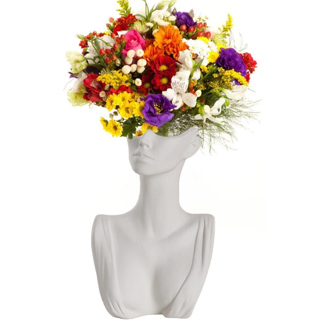 Ceramic Face Vase Human Body Female Form Bust Flower Vase for Table Shelf Living Room Office Bedroom Decor