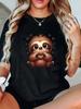 Grande Taille - Grande Taille - Grande Taille T-shirt Décontracté pour Femme avec Impression Paresseux, Manches Courtes, Col Rond et Légèrement Extensible