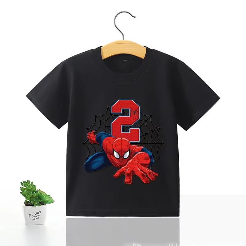 2026 Summer Children's T-Shirt, Featuring a Digital Spider-Man Pattern Design with a Crew Neck