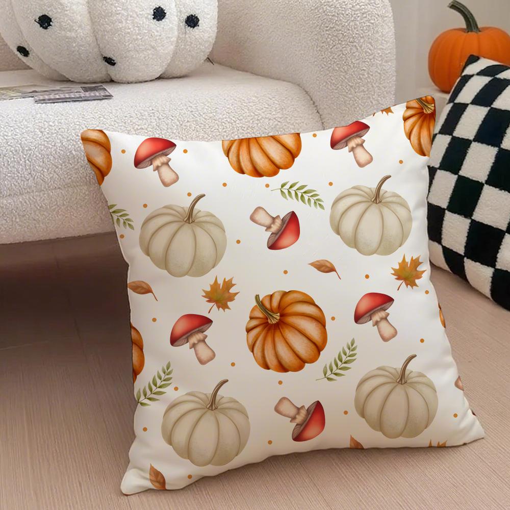 O-Orange Tone Pumpkins Cushion Cover Linen Pillow Case Soft Breathable Protective Couch Room Decoration