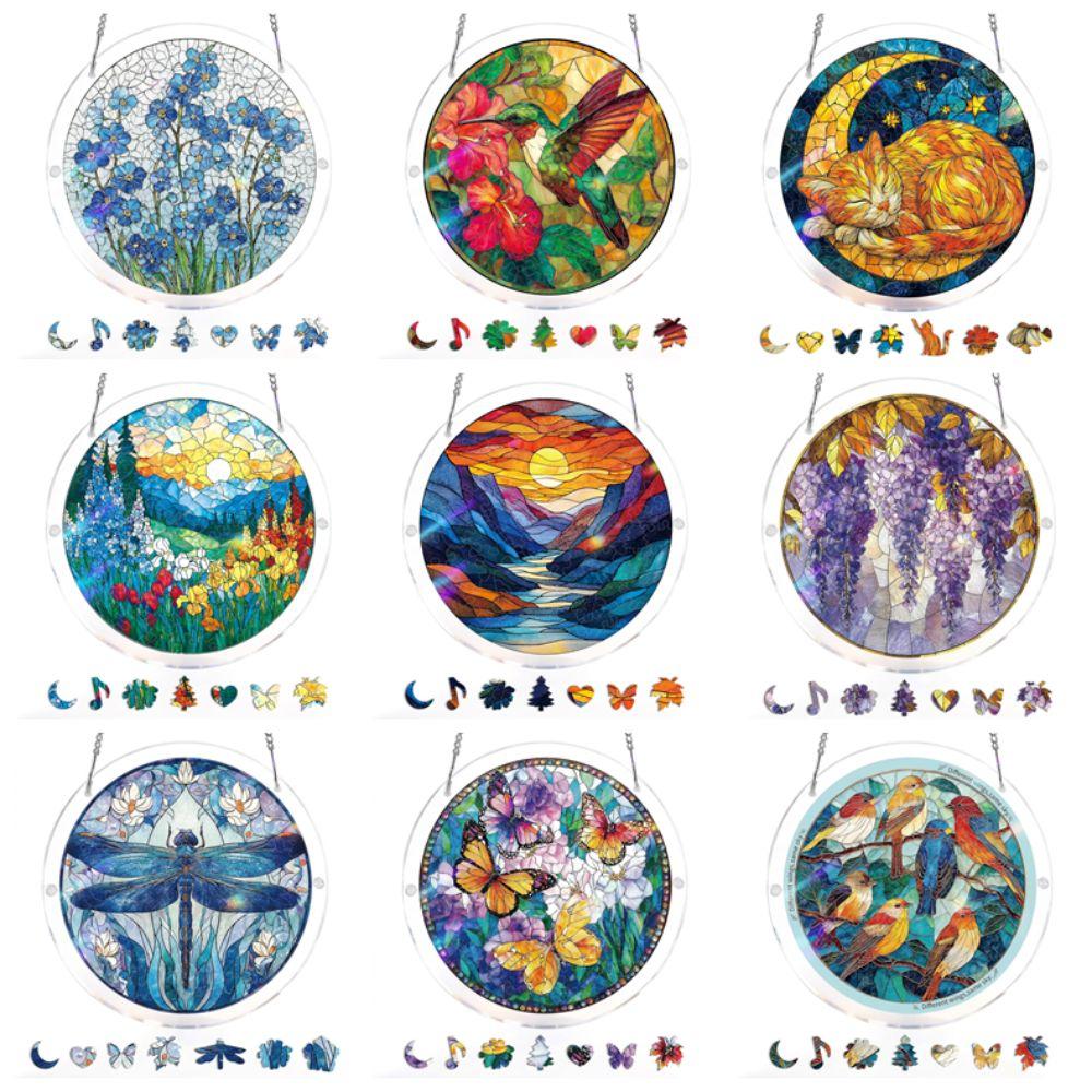 83 Pieces Round Shape Puzzle Suncatcher Acrylic Hanging Ornament Acrylic Puzzle Kit Indoor Display