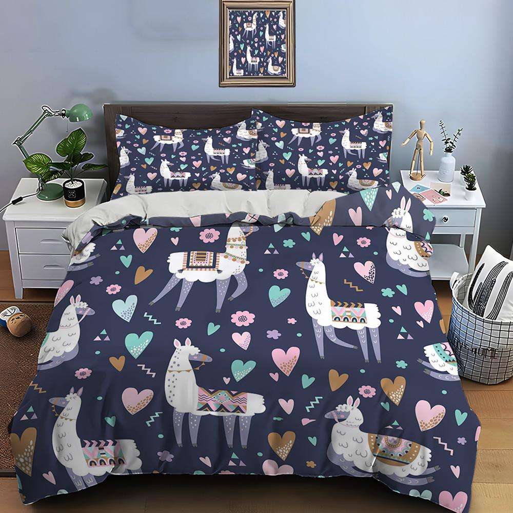 Cute Cartoon Llama Alpaca Print Bedding Set Duvet Cover 1 Duvet Cover 2 Pillowcases Adult And Children Bedding Set Luxury Gifts