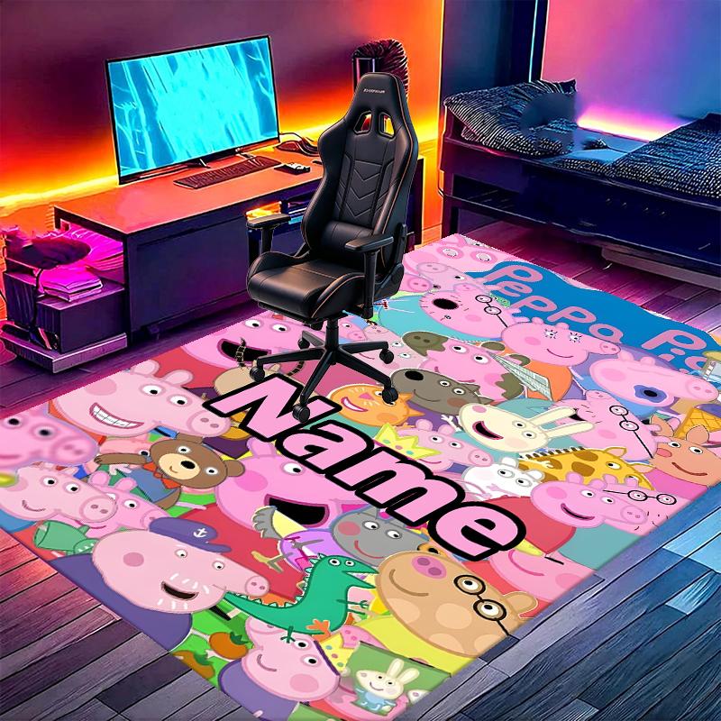 Custom Name Personalized Peppa Pig Print Carpet, Versatile Home Decor Rug, for Playroom, Apartment, Balcony, Entryway, Hallway Gift