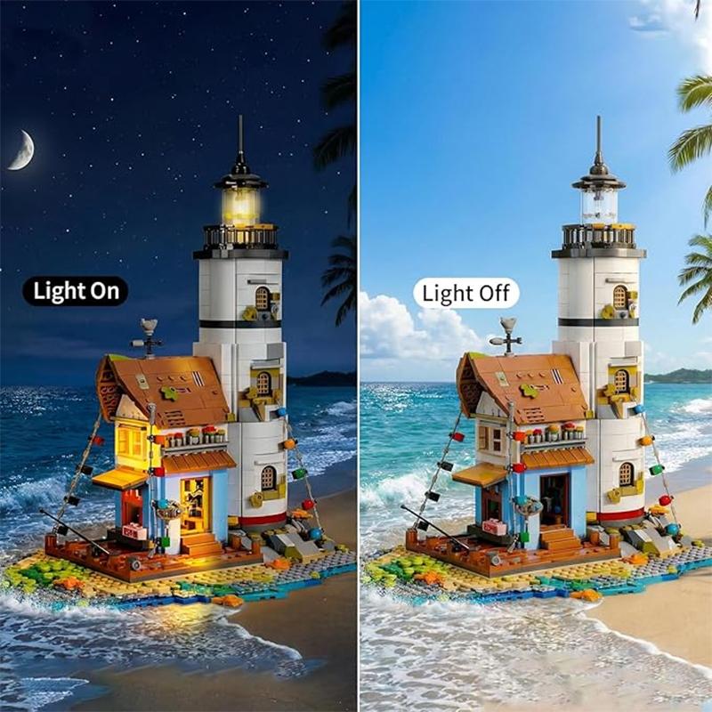 Micro-Baustein Leuchtturm Blöcke Küstenhäuschen Architekturmodell Puzzle Zusammenbau Steine Spielzeug Kinder Jungen Mädchen