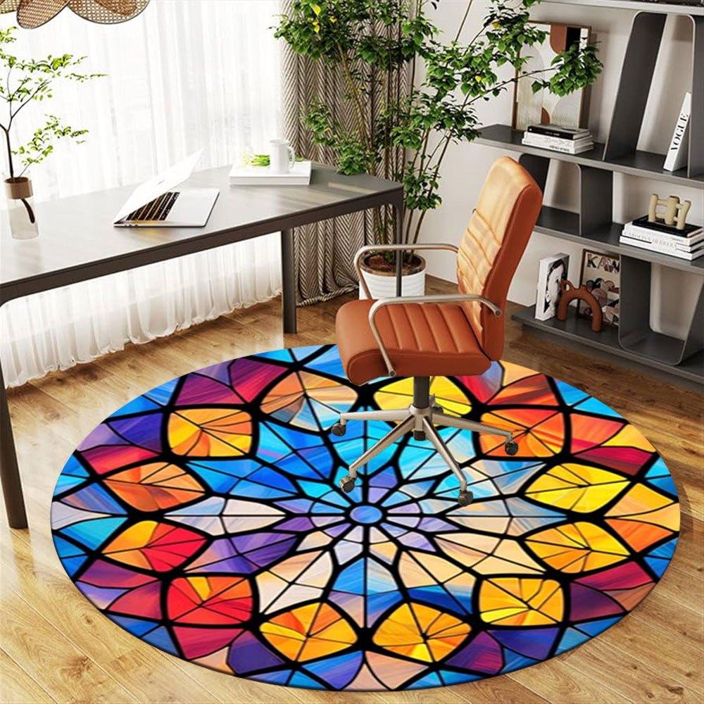 Colorful Stained Glass Mandala Window DecorRound Non-Slip chair mat chair carpet for office Rugs for Office Decor Gift For Valentine's Day Mother's Da